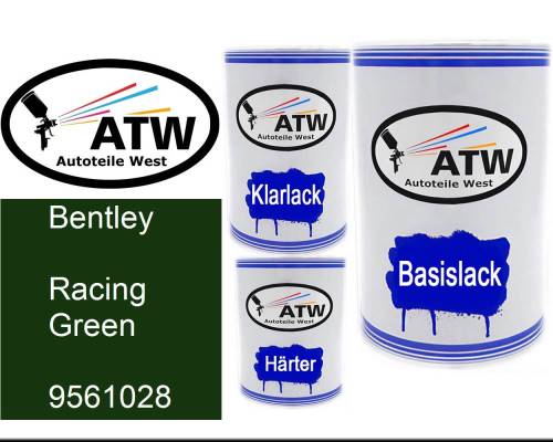 Bentley, Racing Green, 9561028: 500ml Lackdose + 500ml Klarlack + 250ml Härter - Set, von ATW Autoteile West.